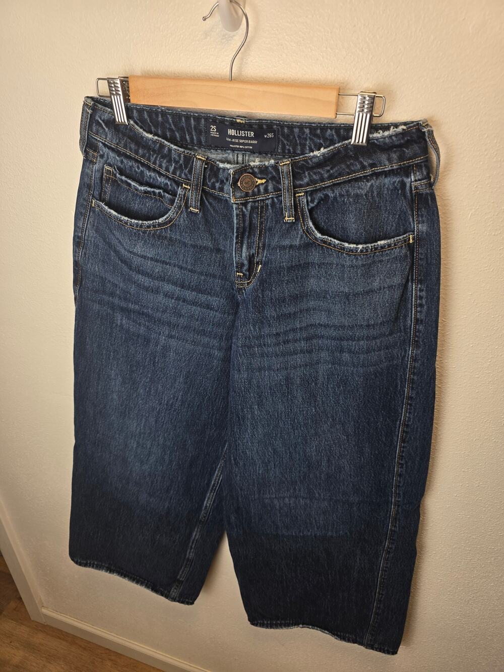 Hollister Low Rise Super Baggy Jeans Womens 2S W26 Short Dark Wash Y2K